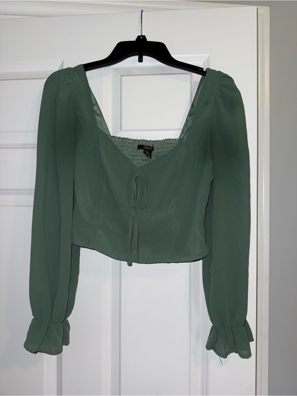 Forever 21 Sage Green Tie-Front Long Sleeve Blouse